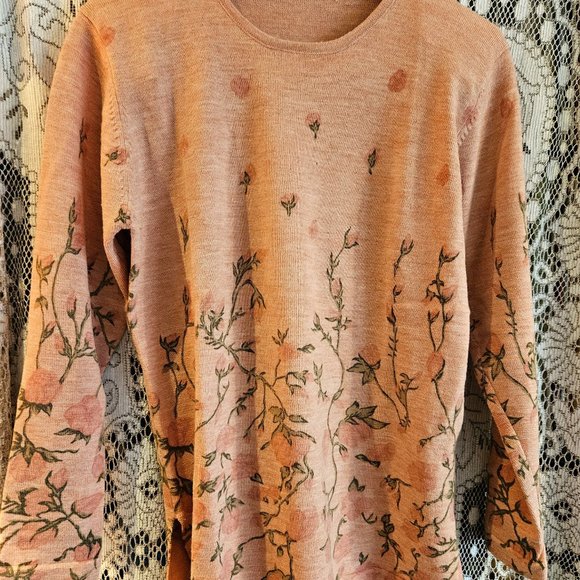 Rare Vintage 100% Merino Wool Rose Sweater Women's L - Picture 5 of 9